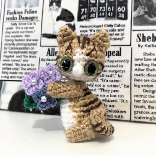 紫陽花&茶トラ猫*あみぐるみ♡キーホルダー・ストラップ 紫陽花&茶トラ猫*あみぐるみ♡キーホルダー・ストラップ