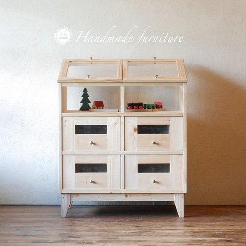 駄菓子屋風ショーケース付きキャビネット（おもちゃ・衣類・書類などの