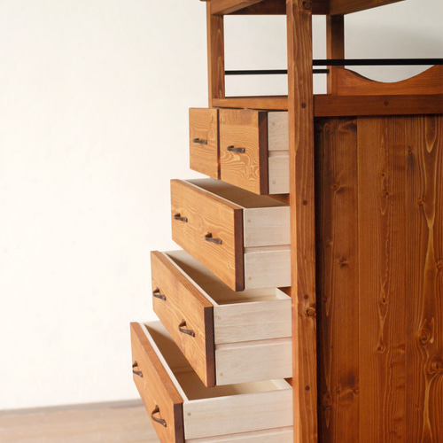 飾り棚チェスト_幅70cm高さ98cm_アンティーク風_4段桐引き出し