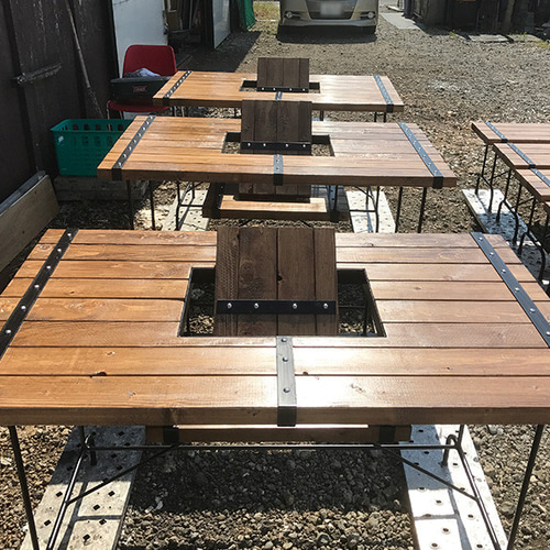 バーベキューテーブルフルセット （テーブル×1、ベンチ大×2、ベンチ小