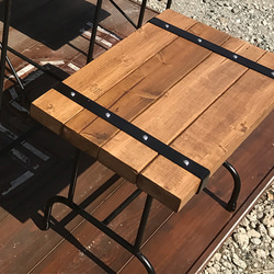 ガーデンテーブルフルセット （テーブル×1、ベンチ大×２、ベンチ小×２） アイアン&ウッド 7枚目の画像