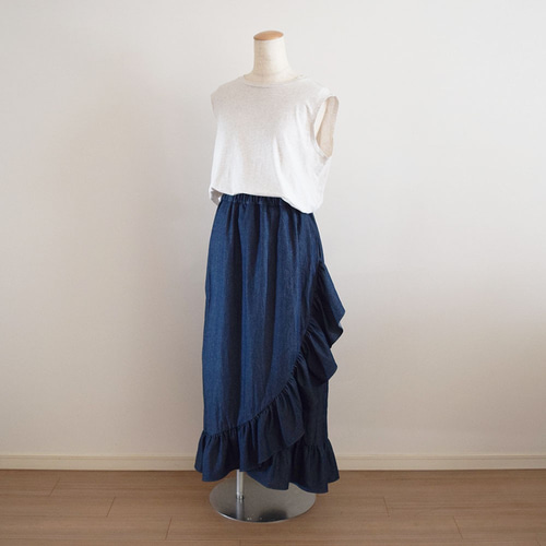 デニムフレアスカート ダークブルー フリル裾 デニムフレアスカート ダークブルー フリル裾 楽天市場】送料