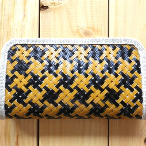 竹と麻の財布・大 四つ目編み漆仕上げ・交色黒白 長財布 ametuti 通販