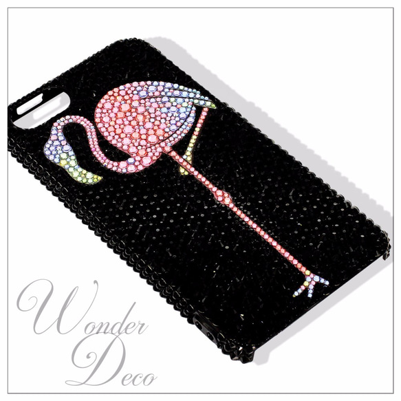 【Pink flamingo Sky ピンクフラミンゴスカイ】スワロフスキースマホケース全機種対応♡ 1枚目の画像