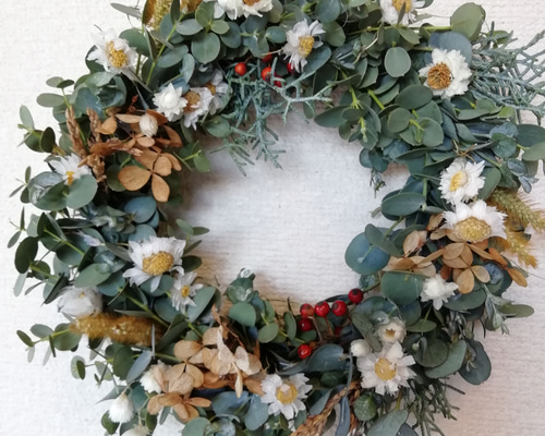 送料無料)ドライフラワーリース＊ユーカリと、 ドライフラワー m-w