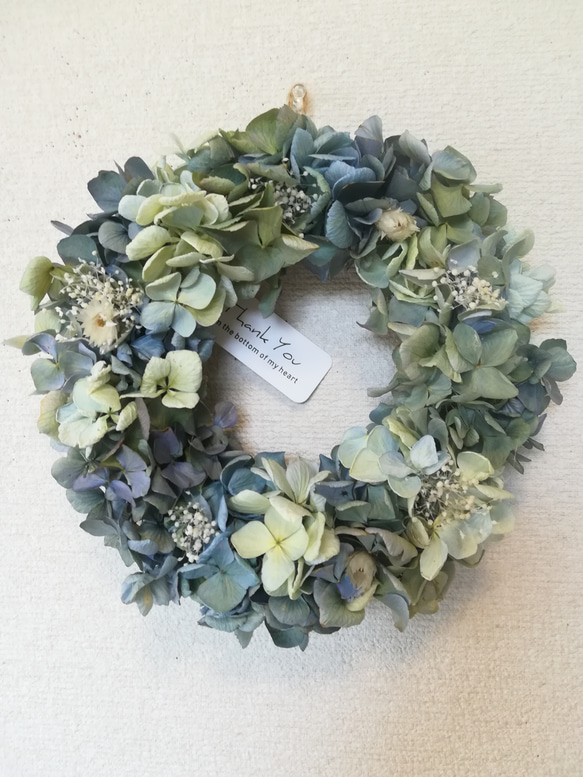 ドライフラワーリース紫陽花と白い花