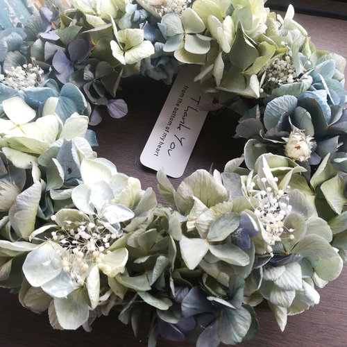 ドライフラワーリース紫陽花と白い花