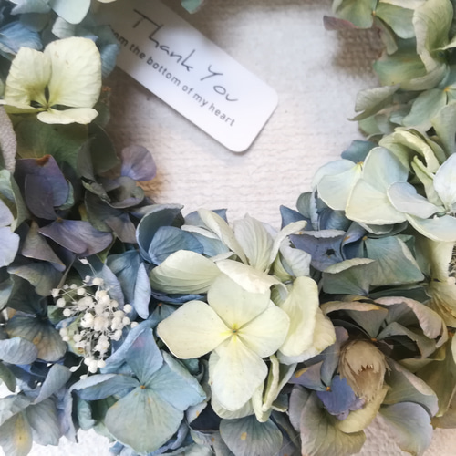 ドライフラワーリース紫陽花と白い花