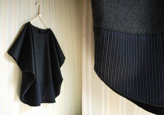 ウールゆるPO★濃グレー ストレッチ&濃紺ストライプ 綿麻