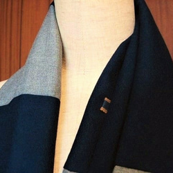 ウールの2トーンスヌード★ブルー&グレー 薄手ジョーゼット パッチワーク 4枚目の画像