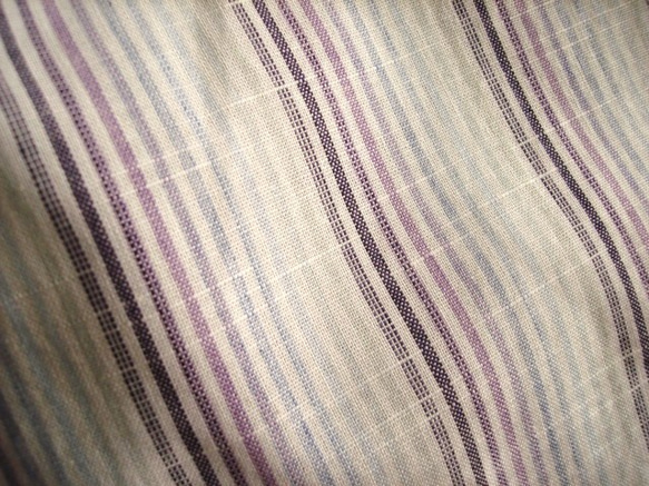 裾フランス製レースノースリーブBL★紫陽花ストライプ 綿麻 4枚目の画像