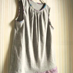裾バテンレースノースリーブPO★杢グレー綿ニット+淡紫バテン 2枚目の画像