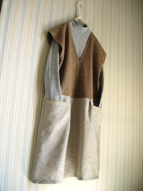 前後VネックOP★リネンウールベージュ&綿麻レーヨン