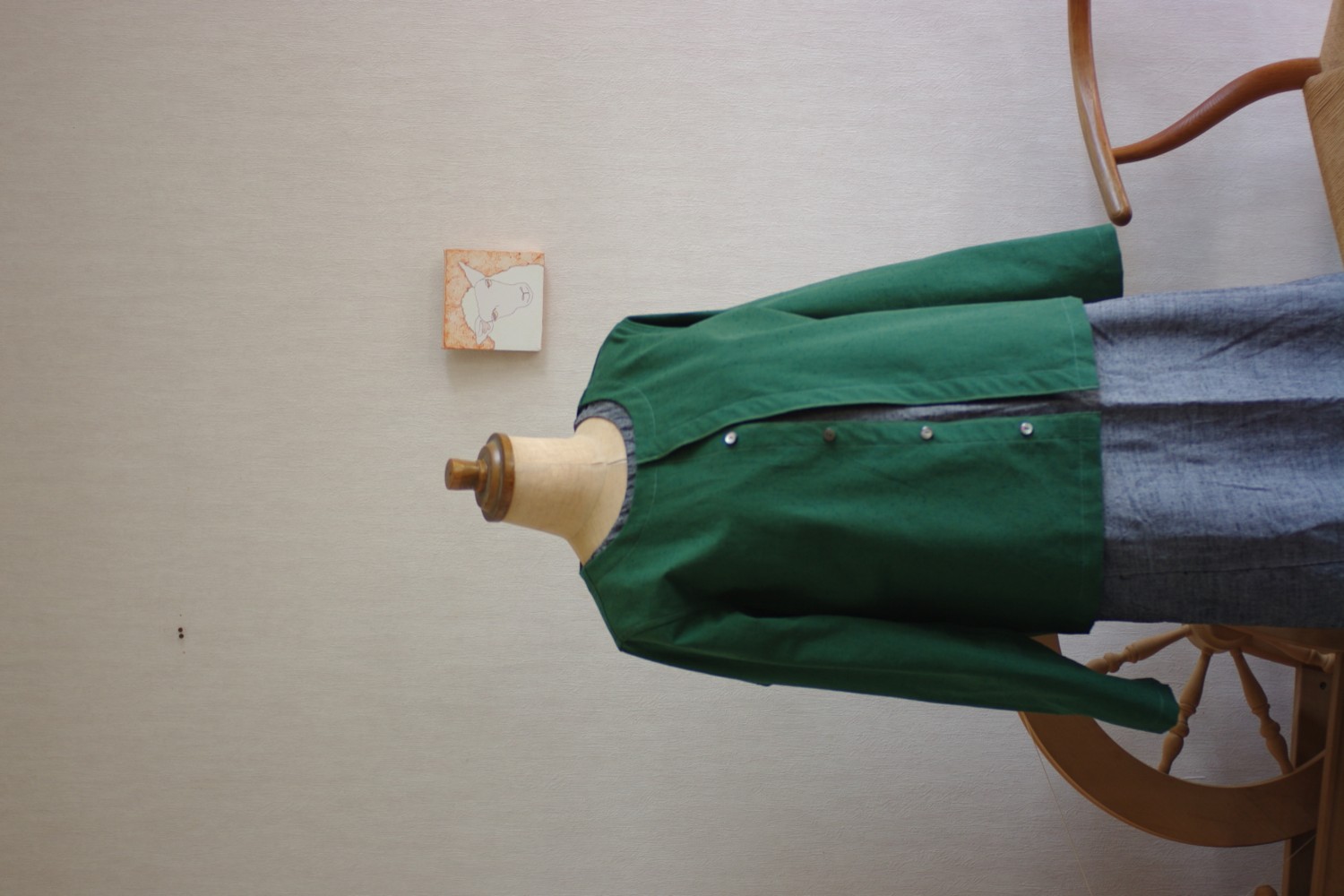 久留米絣の長袖カーディガン　抹茶色