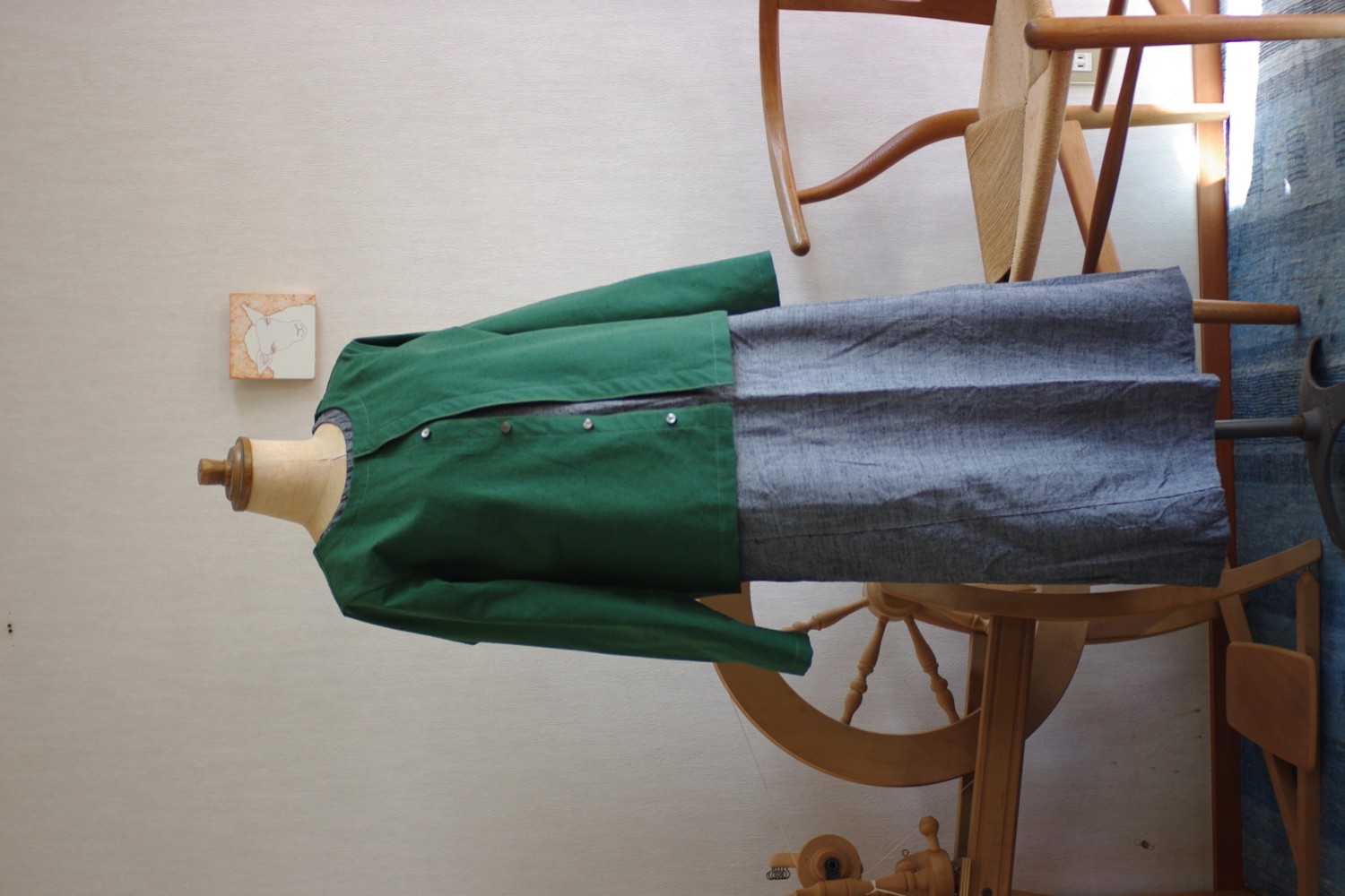 久留米絣の長袖カーディガン　抹茶色