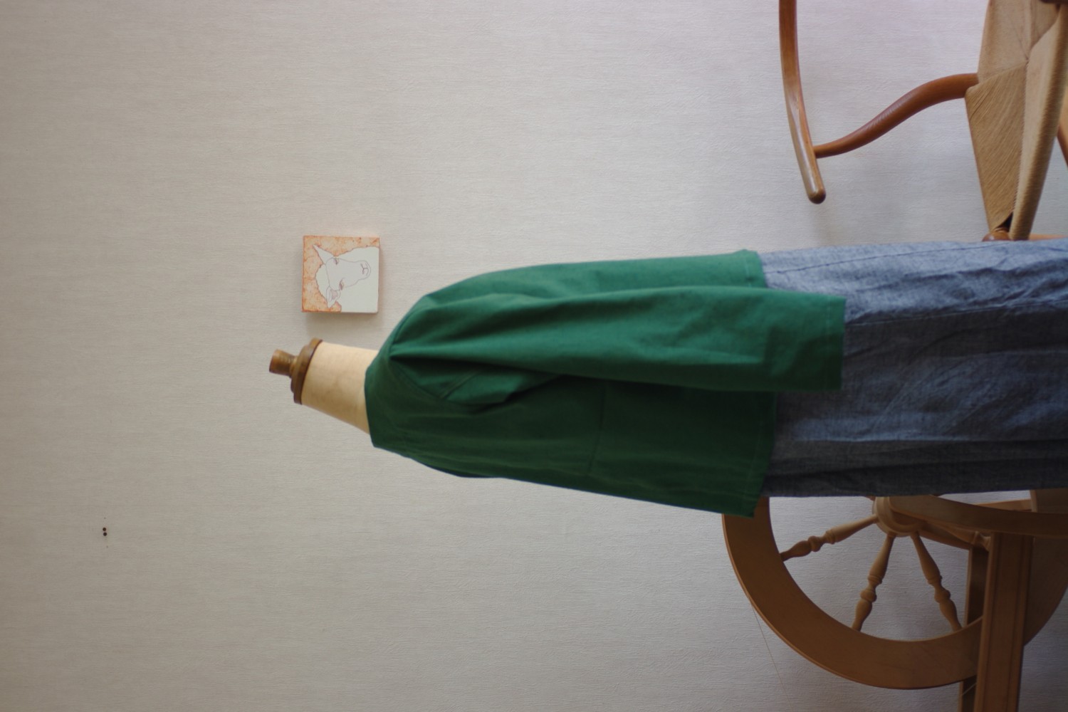 久留米絣の長袖カーディガン　抹茶色