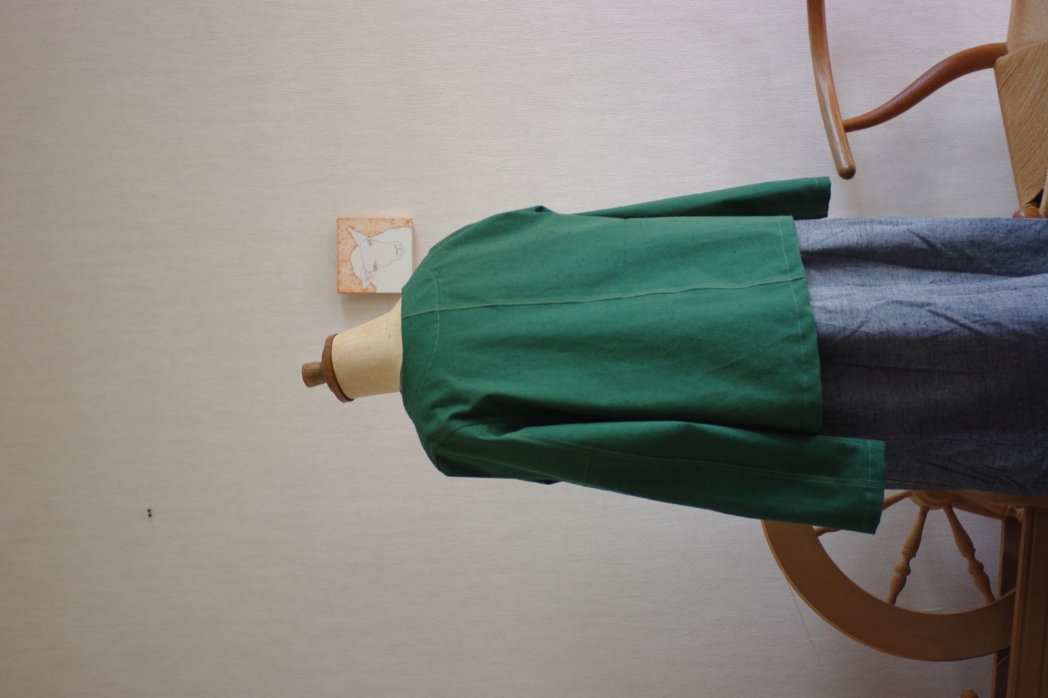 久留米絣の長袖カーディガン　抹茶色