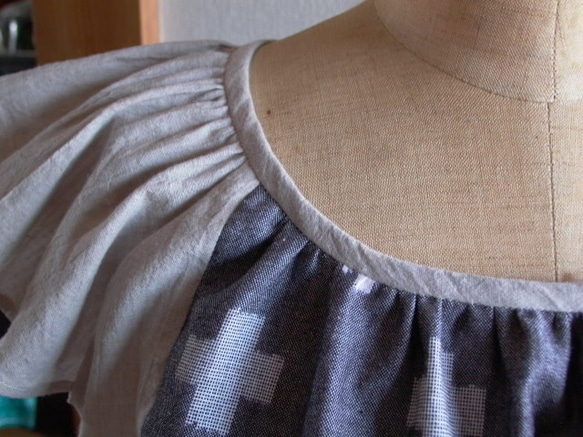 肩が涼しいブラウス　久留米絣 3枚目の画像