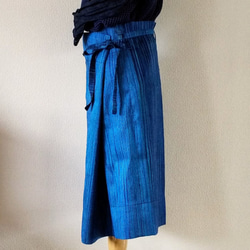 タイhandmadeシルク  筒形巻きスカート ブルー系 2枚目の画像
