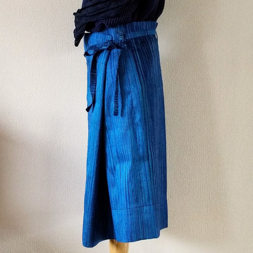 タイhandmadeシルク 筒形巻きスカート ブルー系 タイトスカート
