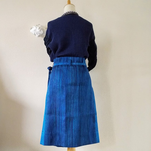 タイhandmadeシルク 筒形巻きスカート ブルー系 タイトスカート
