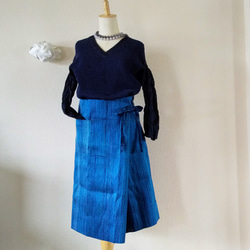 タイhandmadeシルク  筒形巻きスカート ブルー系 4枚目の画像