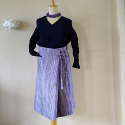 タイhandmadeシルク  筒形巻きスカート パープル/ベージュ系 2枚目の画像