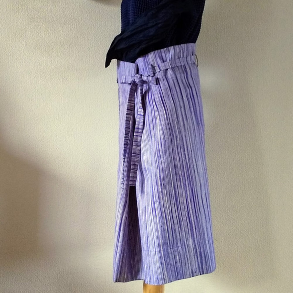 タイhandmadeシルク  筒形巻きスカート パープル/ベージュ系 4枚目の画像