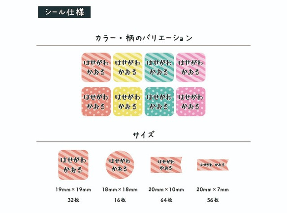【アイロン不要!】タグ用 168枚 お名前シール マスキングテープ柄 カット済み 入園 入学準備 2枚目の画像