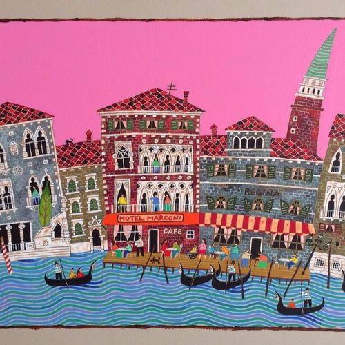 奥村ユズル 水彩画原画 アムステルダム運河の街 （旅する画家