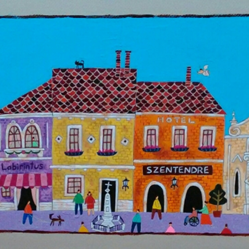 水彩画原画 ドイツのカフェ 絵画 ドイツ 風景画(街並み) 新緑の