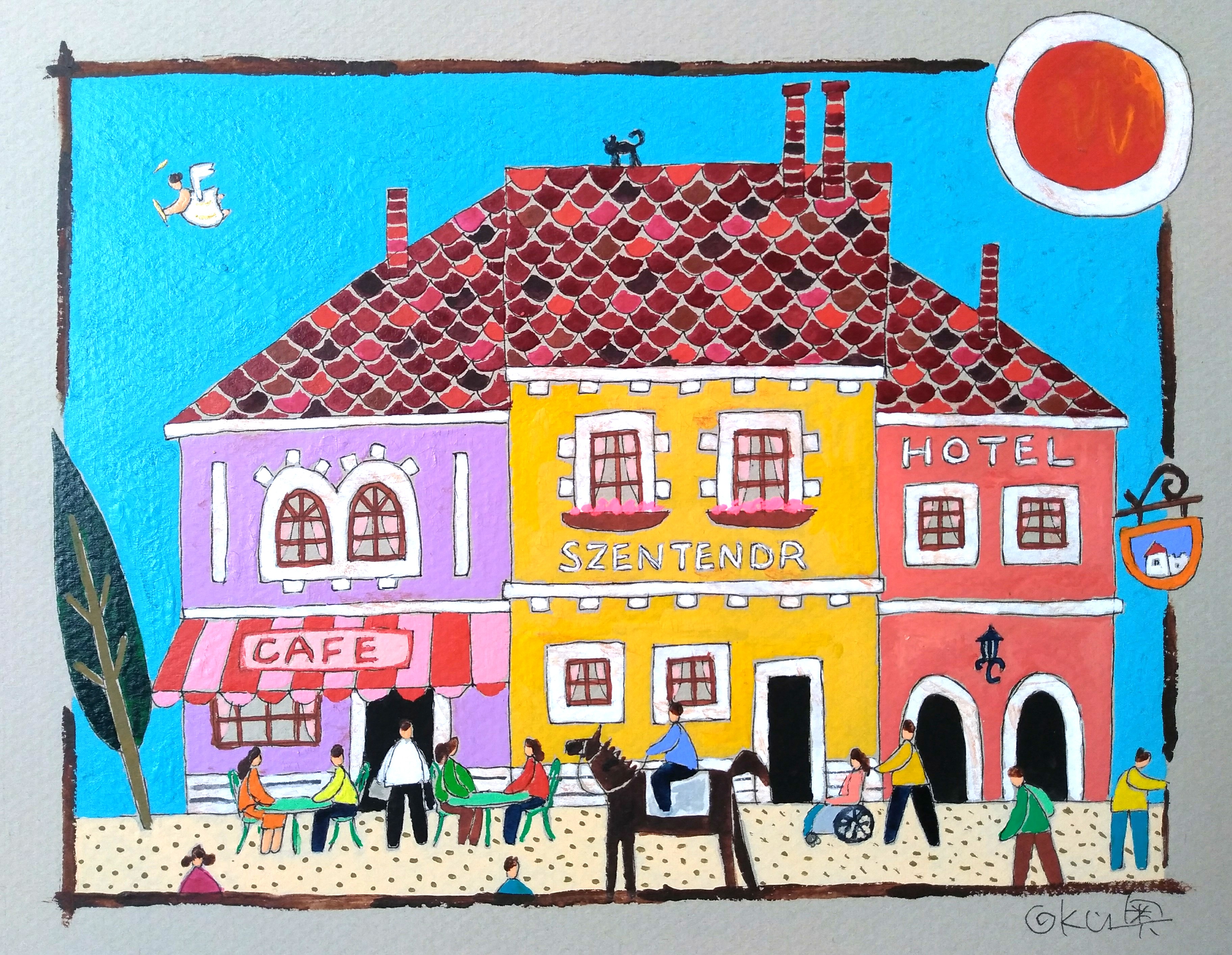 奥村ユズルアクリル画原画しゃんぽりおんネコ1 奥村ユズル 水彩画原画