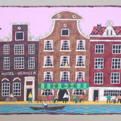 高級素材使用ブランド アムステルダム、運河の街並み 絵画 奥村ユズル 通販 809553 絵画