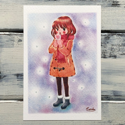 寒い日の女の子 ポストカードno.243 1枚目の画像