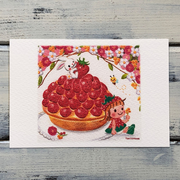 開滿鮮花的草莓撻明信片125號 第1張的照片