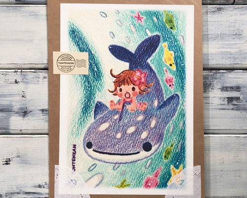 ジンベイザメと海の散歩 ポスターno.101 イラスト TONTENKAN
