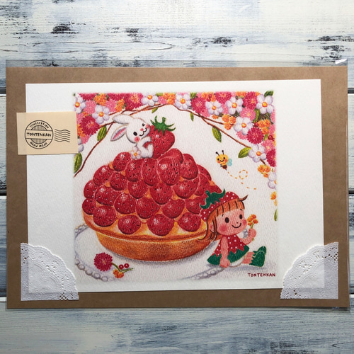 花いっぱい苺タルトポスターno.125 イラスト TONTENKAN＊トンテンカン