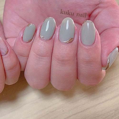 お上品ミントグリーンネイルチップ×メタリックゴールドアート×お上品