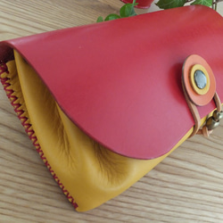 【送料無料】総手縫いの巻ヒモタイプ 赤と黄の配色が可愛い本革長財布　ＴＩＯーＮ０１3】 9枚目の画像