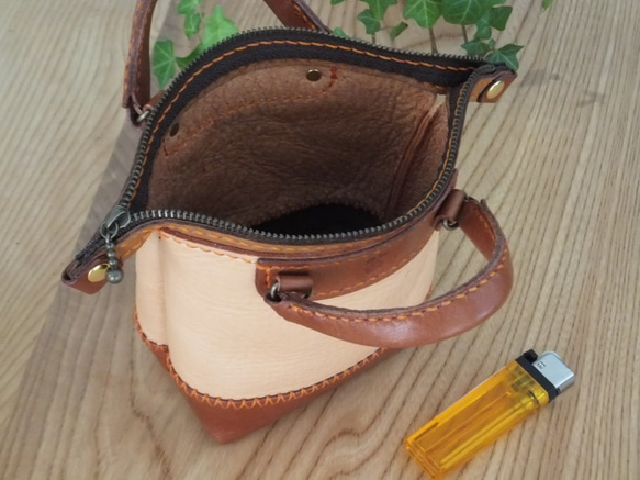 【送料無料】総手縫いミニミニトートバッグタイプのポーチ　ＴＩＯーＭＢ００３ 4枚目の画像