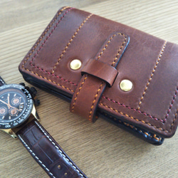【送料無料】ブラウン牛革ハーフサイズミニ　二つ折り財布(差し込み式ベルト留め)TIO-HFS004 1枚目の画像