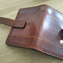【送料無料】ブラウン牛革ハーフサイズミニ　二つ折り財布(差し込み式ベルト留め)TIO-HFS004 5枚目の画像