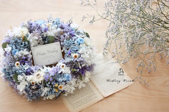 《受注製作》blue & purple紫陽花とラベンダーのナチュラルリース  ブライダルギフト 結婚祝い 新築祝い 1枚目の画像