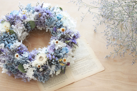 《受注製作》blue & purple紫陽花とラベンダーのナチュラルリース  ブライダルギフト 結婚祝い 新築祝い 2枚目の画像