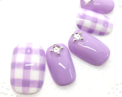 ネイルチップ 現品 オーダー かわいい 春 夏 ギンガムチェック チューリップ ネイルチップ 現品 オーダー かわいい 春 夏 ギンガムチェック