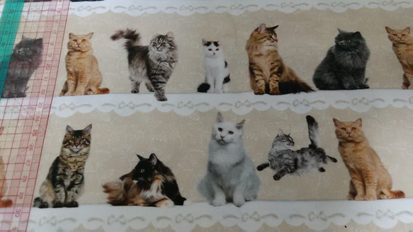 《生地》リアリズム　ねこ　猫　cats 　レース模様 2枚目の画像