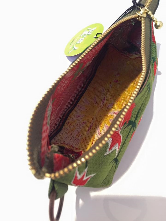 畳縁ミニポーチ「金魚・緑」 4枚目の画像