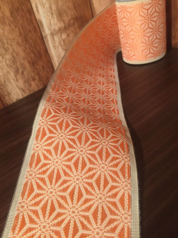 オリジナル畳縁「たたみへり」　麻の葉模様・オレンジ 4m 2枚目の画像