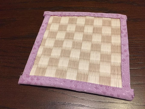 畳コースター　2枚組　ピンク市松ｘ紫 4枚目の画像