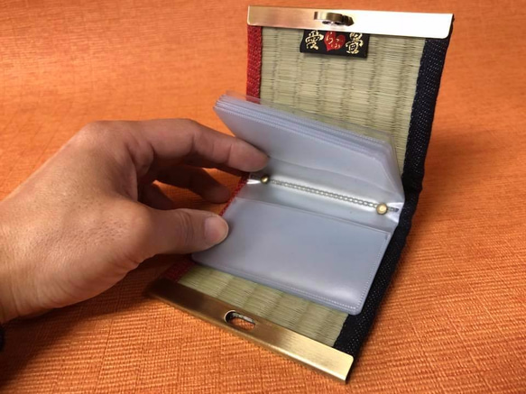 畳カードケース　熊本産高級いぐさx岡山デニム畳縁 5枚目の画像